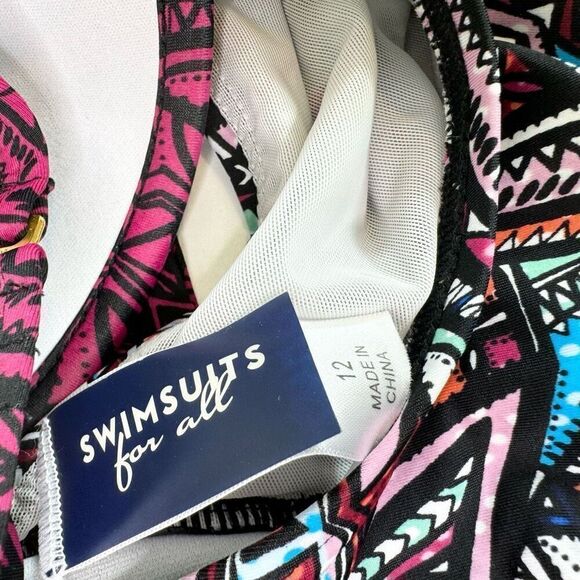 Swimsuits for All Swimwear Women 12 Multi-Color Abstract Print Cut-Out One-Piece - Picture 7 of 8